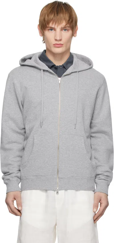 Sunspel Black Loopback Zip Hoodie In Grey Melange