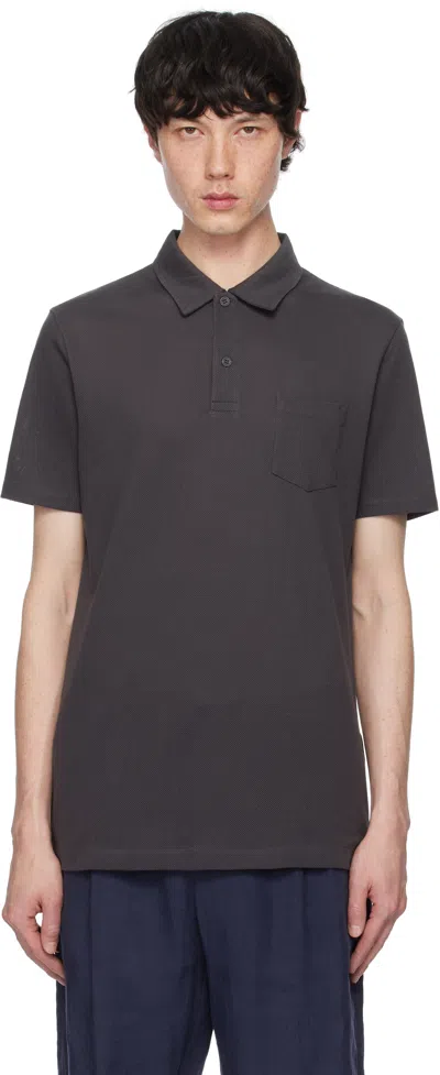 Sunspel Gray Riviera Polo In Charcoal