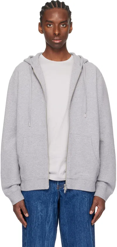 Sunspel Gray Zip Hoodie In Grey Melange