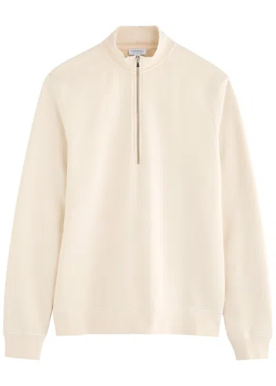 Sunspel Half-zip Cotton Sweatshirt In Ecru