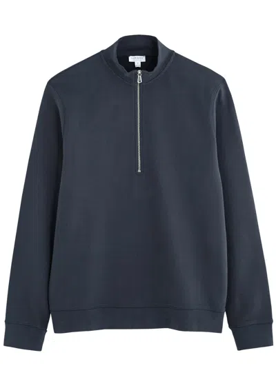 Sunspel Half-zip Cotton Sweatshirt In Navy