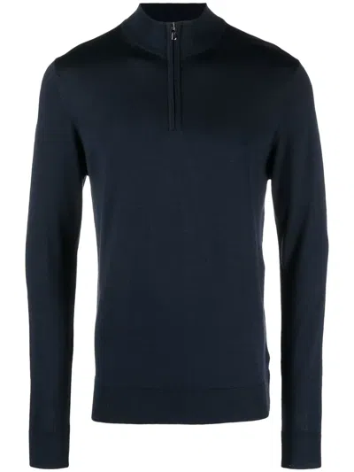 Sunspel High-neck Long-sleeve Jumper In Blue