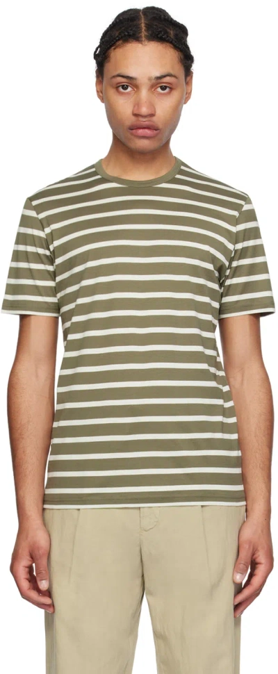 Sunspel Cotton Striped T-shirt In Khaki24/ecru Br. St.