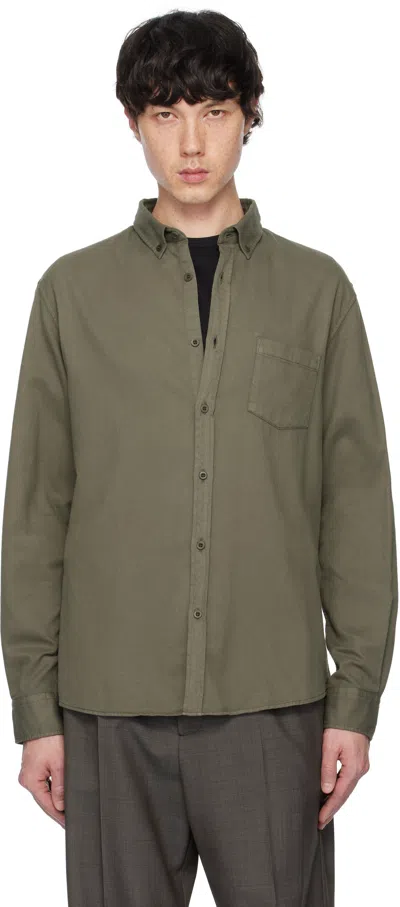 Sunspel Khaki Button Down Flannel Shirt In Khaki24