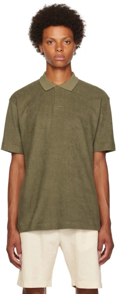 Sunspel Mens Hunter Green Ribbed-trim Cotton-towelling Polo Shirt In Gngc Hunter Green