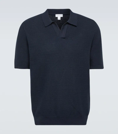 Sunspel Knitted Cotton Polo Shirt In Navy