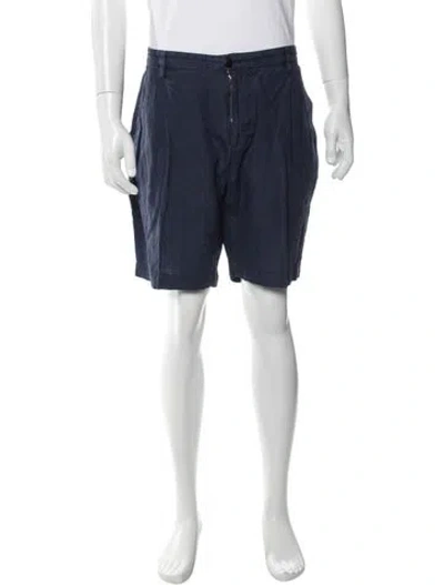 Pre-owned Sunspel Linen Flat Front Shorts In Blue