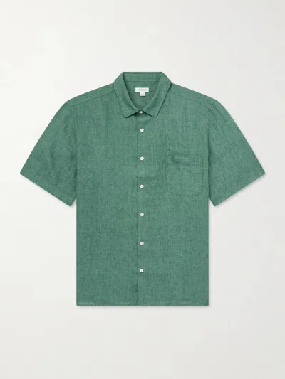 Sunspel Linen Shirt In Green