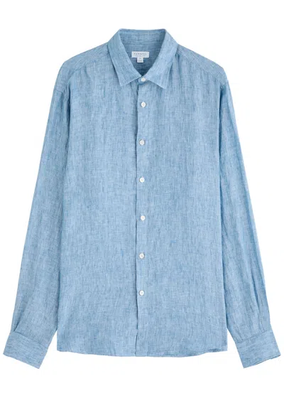 Sunspel Linen Shirt In Light Blue