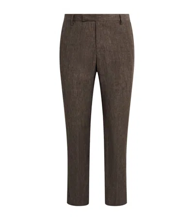 Sunspel Linen Slim Trousers In Brown