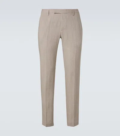 Sunspel Linen Straight Pants In Brown
