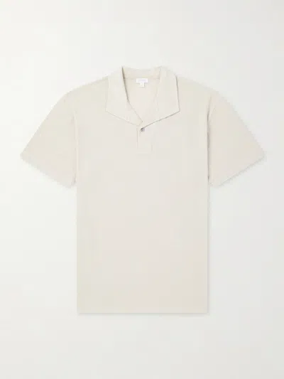 Sunspel Linen-piqué Polo Shirt In Neutral