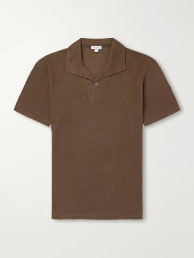 Sunspel Linen-piqué Polo Shirt In Neutral