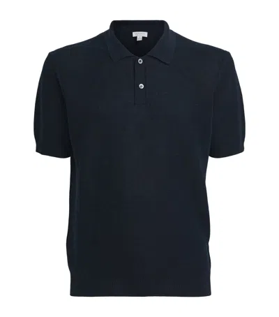 Sunspel Linen-silk Honeycomb Polo Shirt In Blue