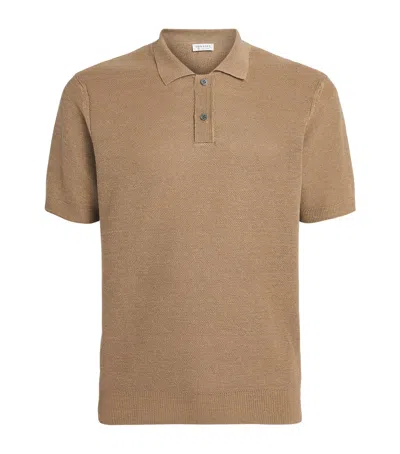 Sunspel Linen-silk Honeycomb Polo Shirt In Brown