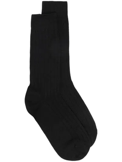 Sunspel Logo-print Ribbed Socks In Black