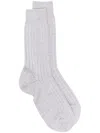 Sunspel Logo-print Ribbed Socks In Grey