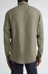 Sunspel Long Sleeve Linen Button-up Shirt In Green