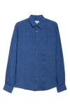 Sunspel Long Sleeve Linen Button-up Shirt In Blue