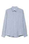 Sunspel Long Sleeve Linen Button-up Shirt In Navy White Linen Stripe