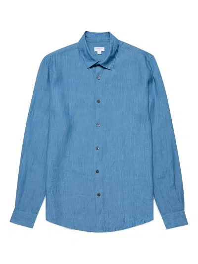 Sunspel Long-sleeve Linen Shirt In Blue