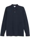 Sunspel Long-sleeve Piqué Polo Shirt In Blau