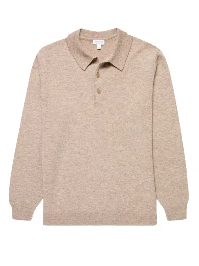 Sunspel Long-sleeve Polo Shirt In Neutral