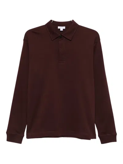 Sunspel Long-sleeve Polo Shirt In Brown
