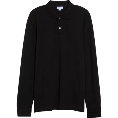 Sunspel Long Sleeve Supima® Cotton Piqué Polo In Black