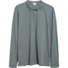 Sunspel Long Sleeve Supima® Cotton Piqué Polo In Smoke Green