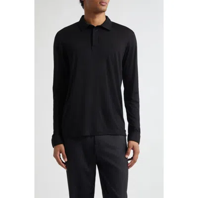 Sunspel Long Sleeve Wool Jersey Polo In Black