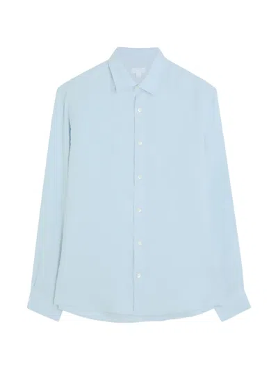 Sunspel Long-sleeve Button-down Shirt In Blue