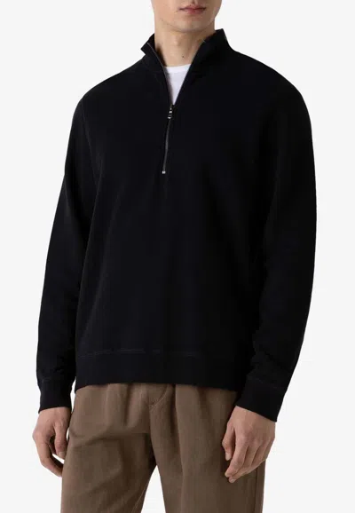 Sunspel Loopback Half-zip Sweatshirt In Black