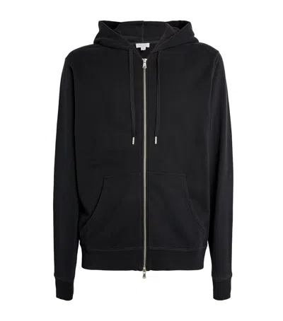 Sunspel Loopback Zip-up Hoodie In Black