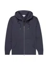 Sunspel Loopback Zip-up Drawstring Hoodie In Blue