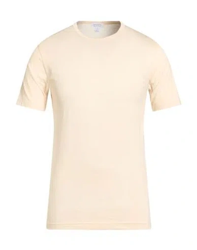 Sunspel Man T-shirt Beige Size S Cotton In Sand