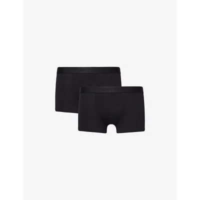 Sunspel Mens Black Branded-waistband Mid-rise Pack Of Two Stretch-cotton Trunks