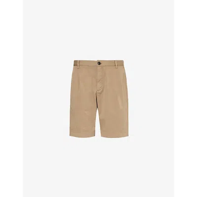 Sunspel Mens Dark Stone Pleated-front Regular-fit Stretch-cotton Shorts