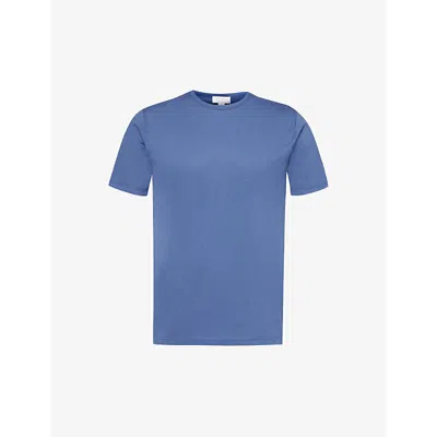 Sunspel Mens French Blue Crew-neck Relaxed-fit Cotton-jersey T-shirt