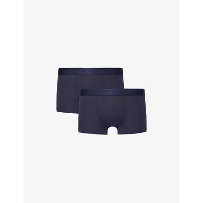 Sunspel Mens Navy Branded-waistband Mid-rise Pack Of Two Stretch-cotton Trunks