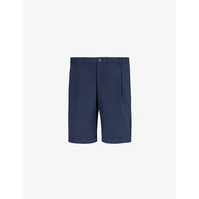 Sunspel Mens Navy Pleated-front Regular-fit Cotton-blend Shorts