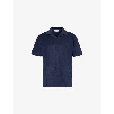 Sunspel Mens Navy Regular-fit Short-sleeve Towelling Cotton Polo Shirt
