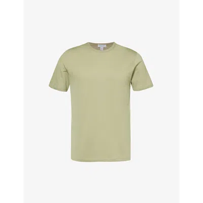 Sunspel Mens Pale Khaki Crew-neck Relaxed-fit Cotton-jersey T-shirt