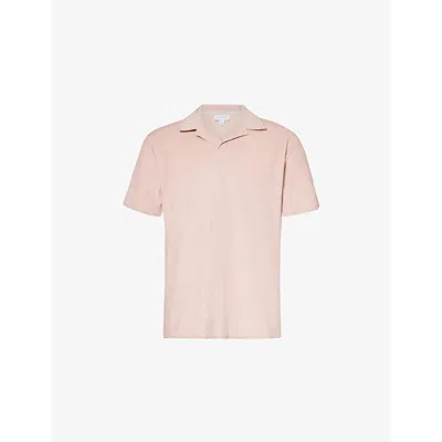 Sunspel Mens Pale Pink Regular-fit Short-sleeve Towelling Cotton Polo Shirt