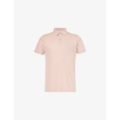 Sunspel Mens Pale Pink Riviera Patch-pocket Short-sleeve Cotton Polo Shirt