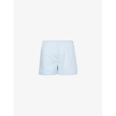 Sunspel Mens Plain Blue Classic Elasticated-waist Mid-rise Cotton Boxer Shorts