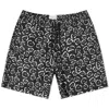 Sunspel Men Swim Shorts In Black Ecru Flower