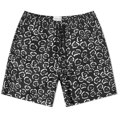 Sunspel Men Swim Shorts In Black Ecru Flower In Multi
