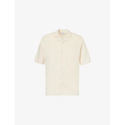 Sunspel Mens Undyed Camp-collar Regular-fit Toweling Cotton Shirt