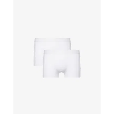 Sunspel Mens White Branded-waistband Mid-rise Pack Of Two Stretch-cotton Trunks